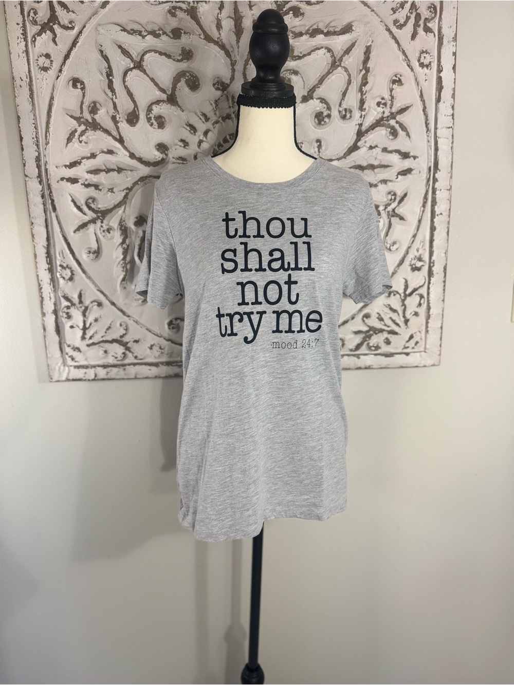 Gray Graphic Tee - "thou shall not try me"
